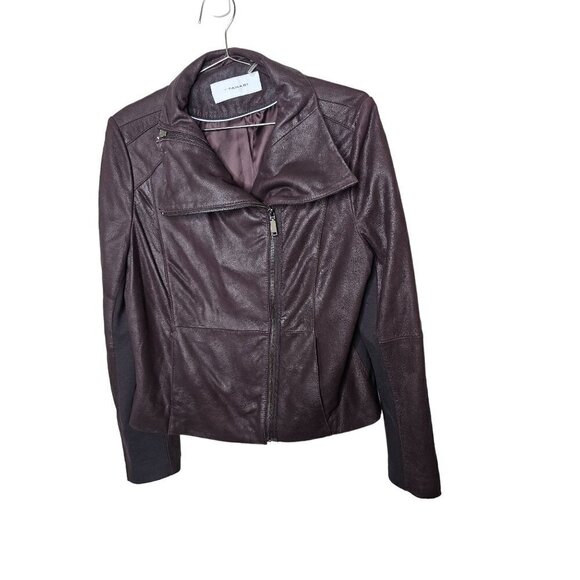 Elie Tahari Women's Lamb Leather Moto Jacket SZ PL in Maroon - Picture 1 of 9
